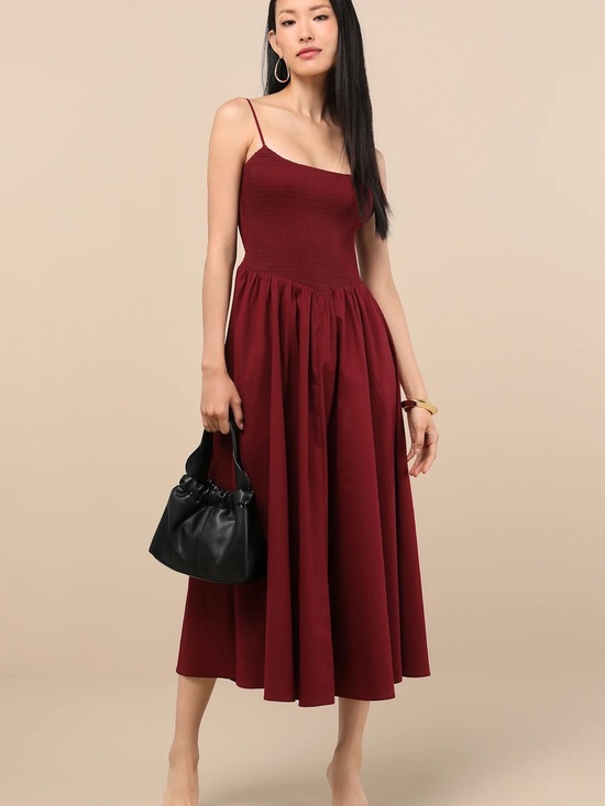 Lulus Dresses & Skirts - Lulus NWT Tandria Burgundy Smocked Sleeveless Midi Dress Size Large